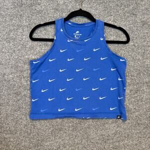 Nike Shirt Women Small‎ Blue Crop Tank Top All Over Print Swoosh Racerback